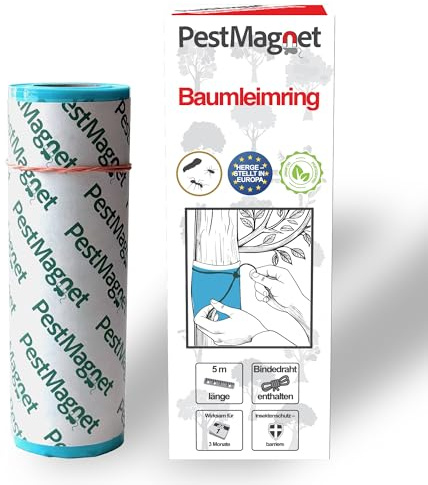 Leimring für Bäume 5m –BLAU– baumleimring, Insektenfalle gegen kriechende Insekten, Ameisen und Raupen – Ungiftig, Wasserfest – Klebeband für Obstbäume, Kirschbäume und Garten – Einfach anzubringen