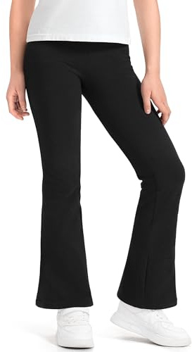 Auranso Girls Flared Leggings High Waisted School Trouser Cotton Kids Bell Bottom Pants Athletic Leggings for Dance Yoga Sports Age 12-13 Years, Black
