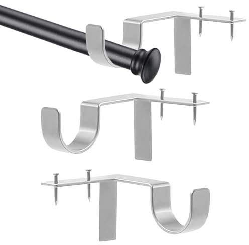 Upgrade Curtain Rod Hooks for Wall Bracket Hangers Windows Curtains rods Brackets Hanger Hook Holders (Silver 2 Pack)