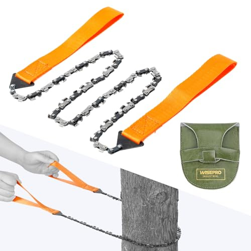 WISERPO 33-Zahn Carbonstahl Handkettensäge mit Ledergürteltasche - Survival & Gartensäge/Taschensägefür Camping, Bushcraft, Waldarbeit,Outdoor