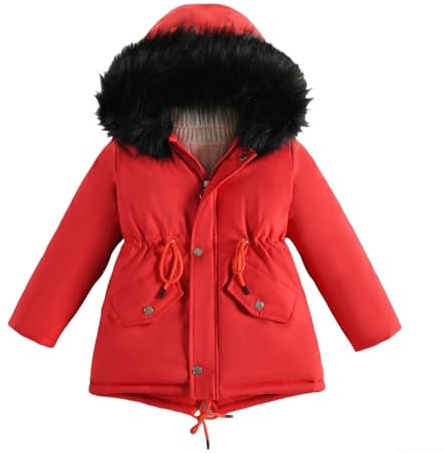 Generisch Chaquetas Hombre Cálido Niñas Abrigos de Invierno Pesada Chaqueta con Capucha Forro Polar Nieve Outwear Mujer Abrigo de Plumón Invierno, rojo, 4-5 años
