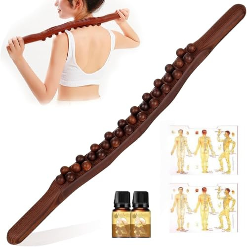 Massagestab 37 Perlen Gua Sha Wooden Therapy Stab,Ganzkörper Scraping Stick, Faszienstab Massageroller Holz, Massagegerät für Rücken Schulter,Massage Werkzeug zur Muskelentspannung (1pcs)