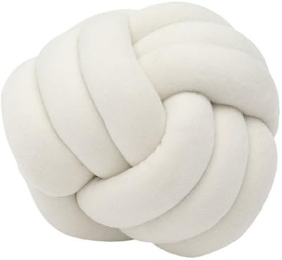 Coussin décoratif Ultra Doux en Peluche d'agneau tissé à la Main, Motif Boule nouée, idéal for Un lit, canapé, Salon ou(White)