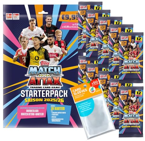 Bundle mit Topps Match Attax Bundesliga 2025/26 + Exklusive Collect-it Hüllen (1 Starter + 10 Booster)
