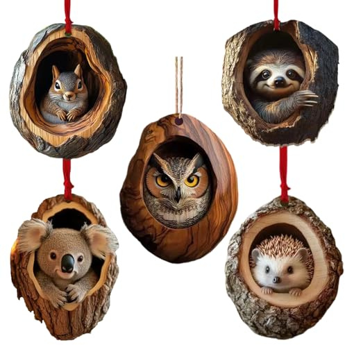 5 Pack Christmas Tree Ornaments, Animal Christmas Ornaments For Pet Lovers, Animals Stacked Ornament Hanging Gift Decorations for Christmas Tree (Animal)