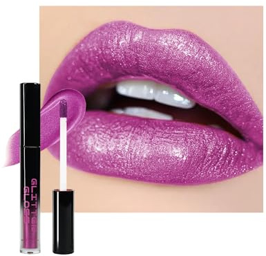Metallic Shimmer Liquid Lippenstift, Rose Hochpigmentiert Glitzer Lipgloss | Langanhaltender Wasserdicht, Leichte Formel, Non-Stick Cup Lip Tint Gloss, Gothic Party Lip Makeup für Frauen Mädchen, Vegan
