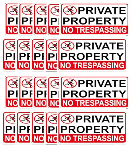 Warnschilder No Trespassing, aus Metall, Aluminium, reflektierend, wasserdicht, für Zaun, Hof, Haus, 17,8 x 25,4 cm, Rot, Weiß, 20 Stück