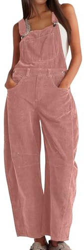 PADOLA Salopette Donna in Velluto a Coste Tuta da Lavoro Lunga Gamba Larga con Bretelle Regolabili Multi Tasche Vintage Comoda Tinta Unita(L,Rosa)