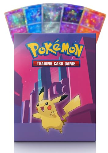 Pokemon Karten Deutsch 60 stück + hochwertige Sammelkarten Box und Kartentrenner - Garantiert glitzernde 5 Holo/Reverse 45 Common/Uncommon, 5 Trainer, 5 Energie Kompatibel mit Pokemon Karte