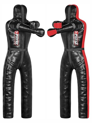 MMA Brottningsdummy för män kvinnor BJJ judo kampsport brottning stående position brasiliansk JIU Jitsu MMA sparring stående MMA-dummy – läder – OFYLLD – 170 cm (svart/röd, 170 cm)