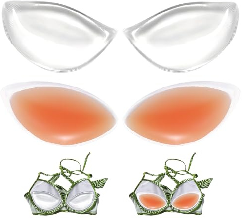 Hocklliy 2 Pairs of Chicken Fillet Bra Inserts, Silicone Breast Enhancers for Swimwear and Daily (Skin-Colour, Transparent)