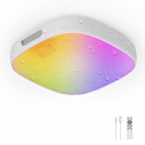 FULEN Akku Deckenleuchte mit Bewegungsmelder, IP65 wasserdichte Duschleuchte mit RGB Farben, kabellose LED Leuchte geeignet für Badezimmer, Keller, Garage und Kleiderschrank