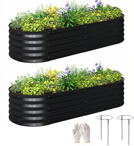 Outsunny Set of 2 Raised Beds for Garden, Outdoor Galvanised Planter Box with Plant Support Stakes, Rubber Strap Edging and Bottomless for Flower, Vegetable, 150 x 60 x 30 cm, Dark Grey