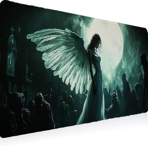 Tapis Souris XXL 700 x 300 Grand Prolongé Tapis Souris, Gamer Bureau Rubber Base Anti Dérapage, Imperméable Mouse Pad, Haute Précision et Vitesse avec Bords Cousus pour Bureau, Lune Fille W0G1-1069