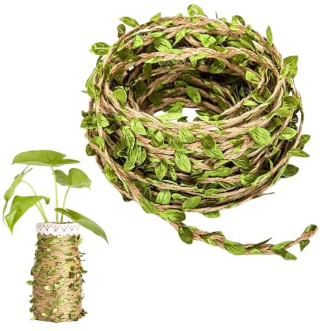20M Artificial Fake Vines, Green Foliage Jute Twine Leaf Garland, Vintage Rattan Leaf String for Wedding Home Garden DIY Craft Decoration
