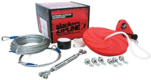Slackers USA Eagle zip-linje 30 m längd, ziplin, flygande räv, mycket starkt stålrep Ø5 mm, ingår. Hängande säte, idealisk för trädgård, park, familj, för barn, 980001