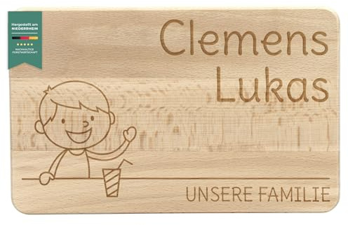 LAUBLUST Frühstücksbrettchen mit Gravur Personalisiert Unsere Familie | Mittlerer Sohn - 24x15x1cm, Natur, FSC®