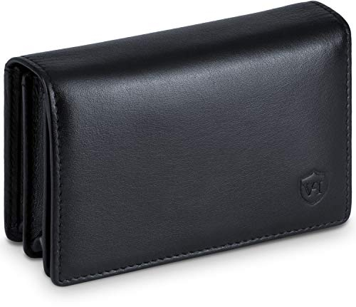 VON HEESEN® Visitenkartenetui Leder mit RFID-Schutz - Platz für 50 Visitenkarten - 6 Fächer - Visitenkarten Etuis - Geschenk für Damen & Herren (Schwarz)