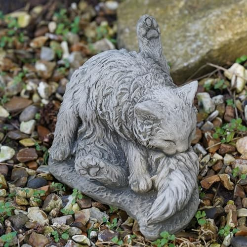 Statua di pietra del gatto di lavaggio | Gattino Animale Calcestruzzo Decorazione Giardino Esterno