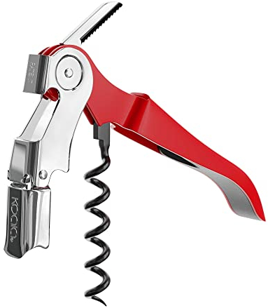 Sacacorchos Dos Tiempos Doble Palanca, AC Bistro, Espiral Teflón Anti‑desgarro, Acero Inoxidable, Color Rojo