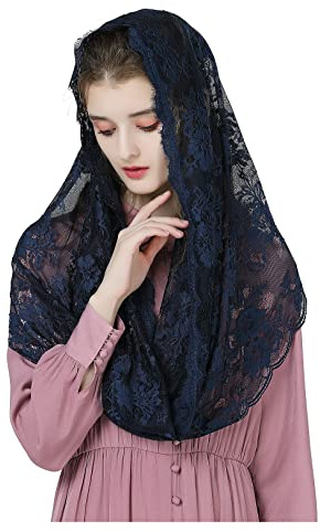 BEAUTELICATE Spitze Mantilla Schal Schleier Tüll Stola Schwarz Blau Für Damen Kirche Messe Kapelle Katholisch Braut V115