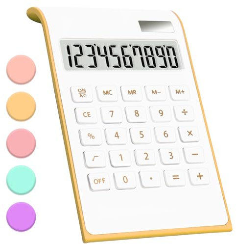 QpenguinBabies Taschenrechner, 10-stelliger Solarbatterie, Dual-betriebener Wirtschaftstischrechner, geneigtes LCD-Display, weiß