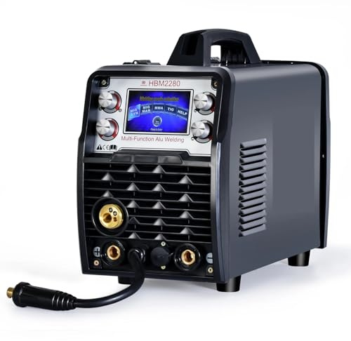 EDEDE Soldador, Máquina de Soldadura semiautomática 4 en 1 HBM2280 200A, Soldador inversor sin Gas MIG, Herramientas de Arco de Aluminio MMA TIG(No TIG Torch)
