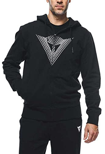 Dainese - Dainese Hoodie Logo, Lässiges Sweatshirt für Männer, Frontreißverschluss, Kapuzenpullover, 100% Baumwolle, Schwarz/Weiß, L