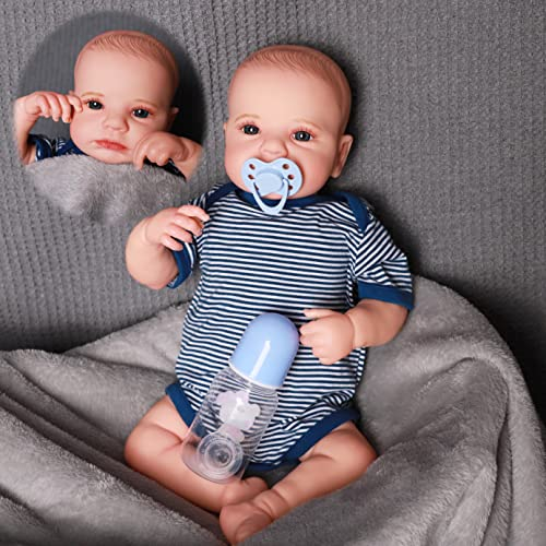 CAMANDY Reborn Babys Junge Lebensecht Baby Puppen 24Zoll 60 cm Wie Echtes Baby Silikon Vinyl Handgefertigt Reborn Dolls Toddler