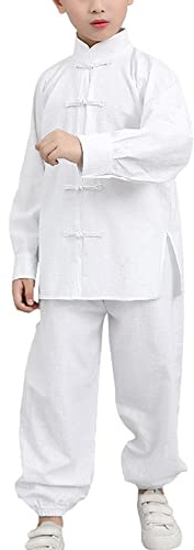 Libaobaoyo Boys Girls Chinese Kung Fu Suit Cotton Linen Breathable Traditional Martial Arts Outfit (White, 6-7 Years)
