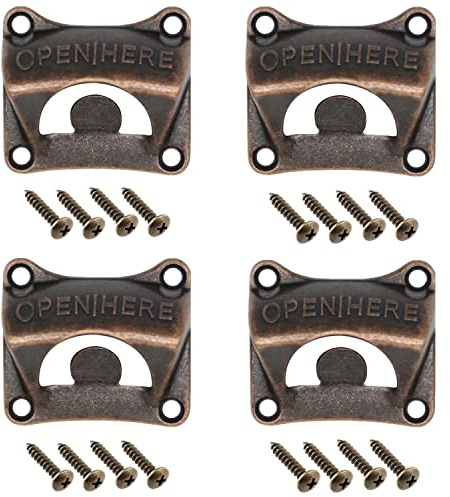 4 Stück Flaschenöffner Wandmontage, Wandmontage Bieröffner, Vintage Flaschenöffner Wandmontage, Wand Bieröffner mit Montierte Schrauben, für Bars, Restaurants, Cafés, Küchen (Rotbronze)