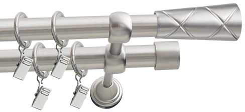 Fenster DEKOR Gardinenstange Matt aus Stahl - Gordijnroede 160 cm - Elegante Modern Vorhangstange - 2-läufig stange vorhang - Karniesabschluss wählbar - Vorhang Stangen Gebürstet Davi