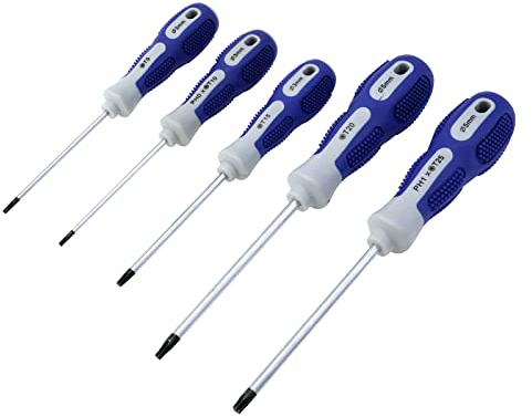 Antrader Lot de 5 tournevis Torx avec pointe magnétique (T9, T10, T15, T20, T25) - Tournevis Torx professionnels en étoile (5 pièces, bleu)