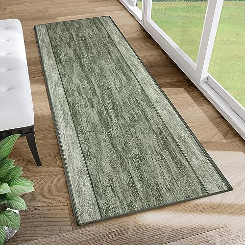 TAPISO Anti Rutsch Teppich Läufer rutschfest Brücke Meterware Modern Grün Meliert Streifen Design Flur Küche Wohnzimmer Diele 67 x 200 cm