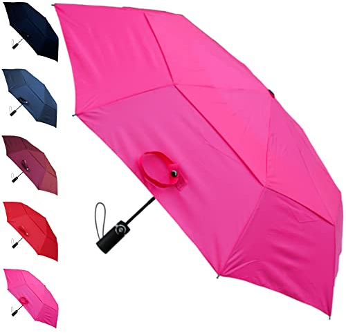 COLLAR AND CUFFS LONDON 80KPH Taschenschirm Automatik Klein - Regenschirm Ventilationsbezug Faltbar - Stark Windfest Verstärkt mit Fiberglas - Auto AUF UND ZU - Reise - Rosa
