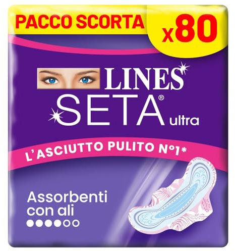 Lines Seta Ultra Assorbenti Ultra Giorno Ali, Pacco Scorta, Confezione da x80 pezzi