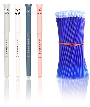 8 Stück Cartoon Radierbarer Kugelschreiber Blau mit 40 Stück Nachfüllungen 0.35mm Tintenroller Radierbar Erasable Pen Löschbarer Gelstift Panda Gelschreiber Radierbar für Erwachsene Kinder Studenten