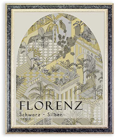 BIRAPA Florenz Holzbilderrahmen 61x91,5 cm Schwarz Silber - Bilderrahmen Vintage Holz mit Zierleiste innen und außen, Wechselrahmen, Hochwertiger Holzrahmen
