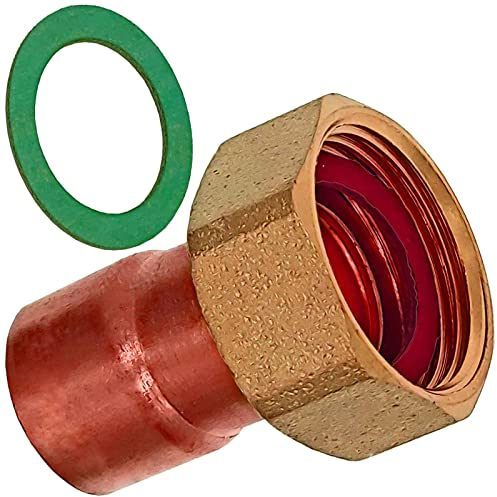 Löt Fitting 5359G Halbe Verschraubung für Kupfer Rohr Außendurchmesser 22mm i Muffe zum Löten x Überwurfmutter 3/4 Zoll Innengewinde IG mit Dichtung Hahnanschluss