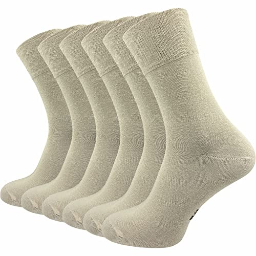 GAWILO Herrstrumpor (6-pack) utan gummitryck | extra bred komfortlinning | affärer och fritid, Beige, 43-46 EU