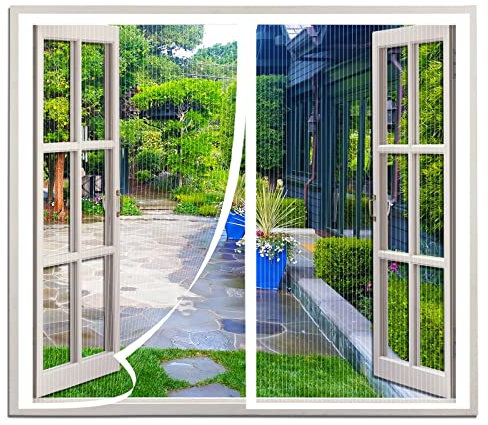 ZRFYDN Magnetic Fly Screen Mosquito 60x80cm, White Insects Screen Full Frame Loop Mesh Window Curtains Magnetic Window Fly Screen Net Double Door Screen-Keep Fresh Air in & Bugs Out