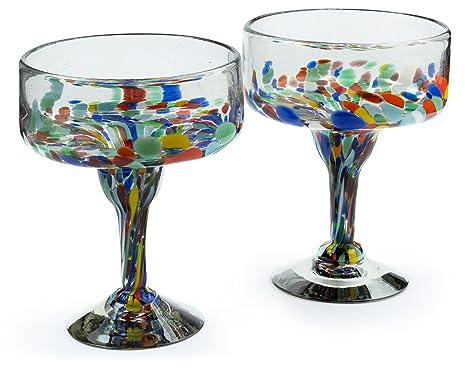 Mundgeblasene mexikanische Margarita-Gläser, 473 ml, Konfetti, 2 Stück