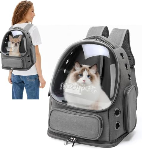 PETCUTE Zaino per Cani e Gatti con Capsula Spaziale, Zaino Trasparente per Animali Domestici con Cintura di Sicurezza Integrata,Zaino Porta Cane con Tappetino Rimovibile,ideale per Viaggo