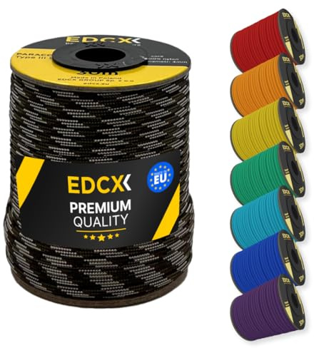 EdcX 4 mm Nylon Paracord 550 30 m (100 pies) - Tipo III, Cuerda 100% Nylon, Cuerda de 7 hebras, Cuerda de Nylon de 4 mm en Colores sólidos (Mix Camo, 30 m)