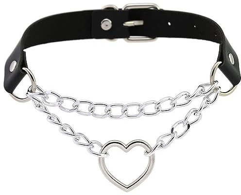 OIDEA Damen Choker Leder mit Herz Anhänger, Leder Halsband für Halloween Party Cosplay, Schmuck als Geschenk Schwarz Rosa Pink