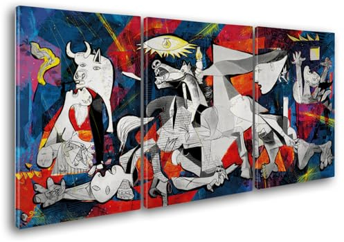 Giallobus - Große Gemälde im XXL-Format - Pop Art – Der Guernica-Krieg - Leinwand - 218x100cm | 3pcs. x 70x100cm - Moderne Gemälde für zu Hause