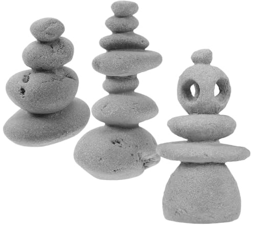 PRETYZOOM Zen-Stapelsteine Gestapelt Mini-Steinhaufen Gartensteine Statuen Entspannendes Yoga Meditationszubehör Kleine Ausgleichssteine Aquarium-Dekoration 3 Stück