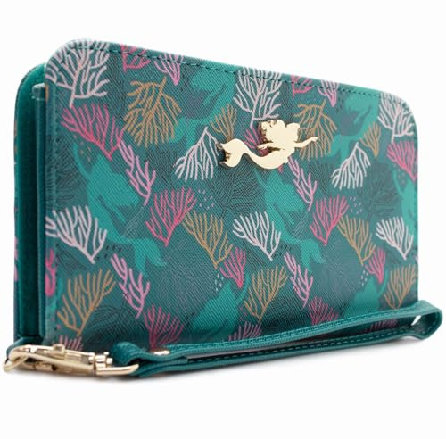 The Little Ariel Mermaid Schwimmen im Korallen Portemonnaie Clutch für Telefon, Münzfach & Karten, Grün