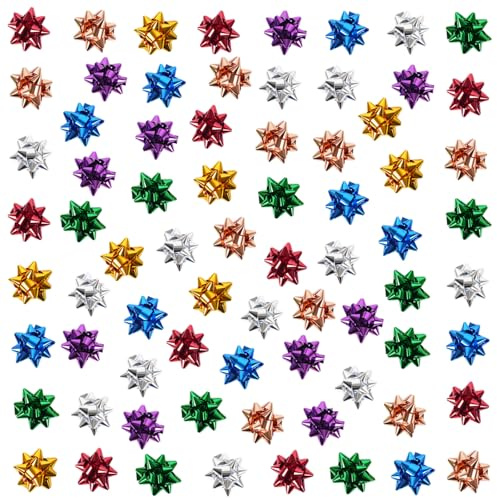 Dooozy 100 PCS 1 Mini Fiocchetti per Pacchetti Regalo Set, 7 Metallizzati Coccarde Fiocco Autoadesivi per Matrimoni Feste di Natale Fioristi Regalo