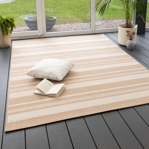 Steffensmeier In- und Outdoor Teppich Bergen Küche Balkon Garten Flur, wasserfest, Kunststoff, Streifen Beige, Größe: 160x230 cm
